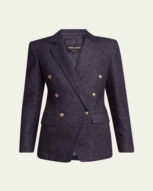 Cotton-Cashmere Denim Double-Breasted Blazer